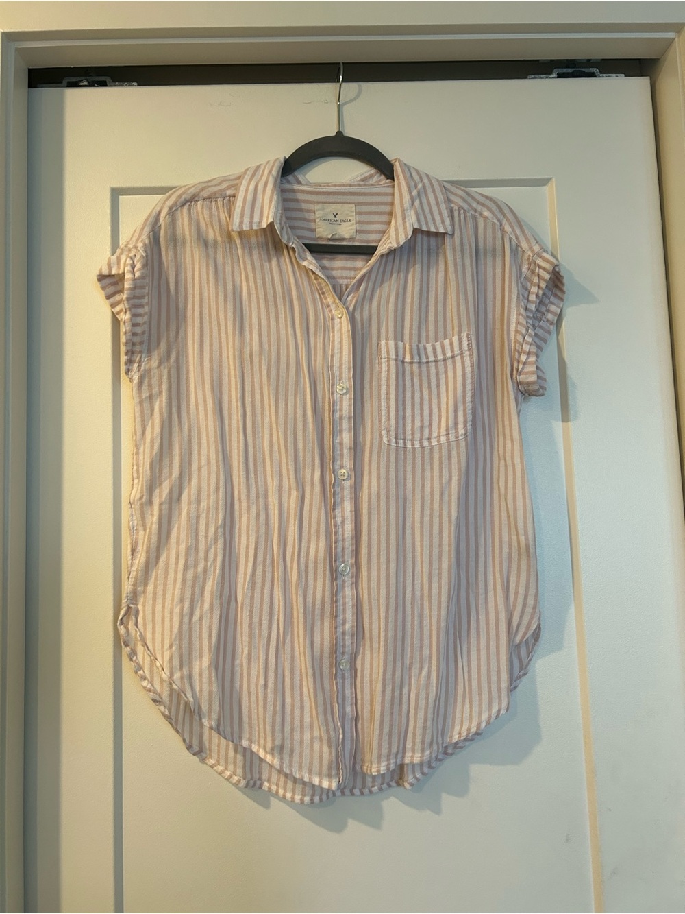 American Eagle Outfitters Pink and White Striped Button-Down Shirt